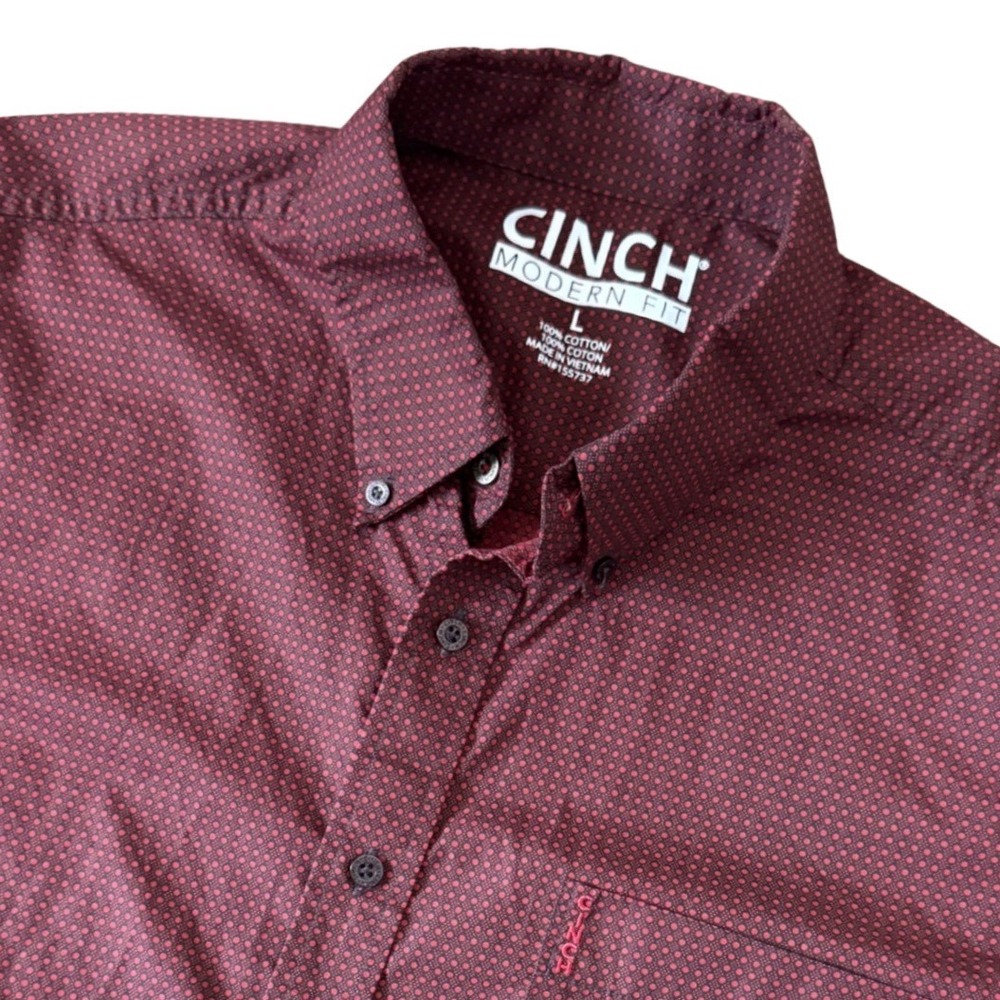 Cinch Modern Fit Mens Large Long Sleeve Button Down Shirt Burgundy